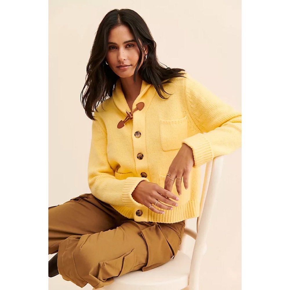 Anthropologie Soft Yellow Toggle Front Cardigan
